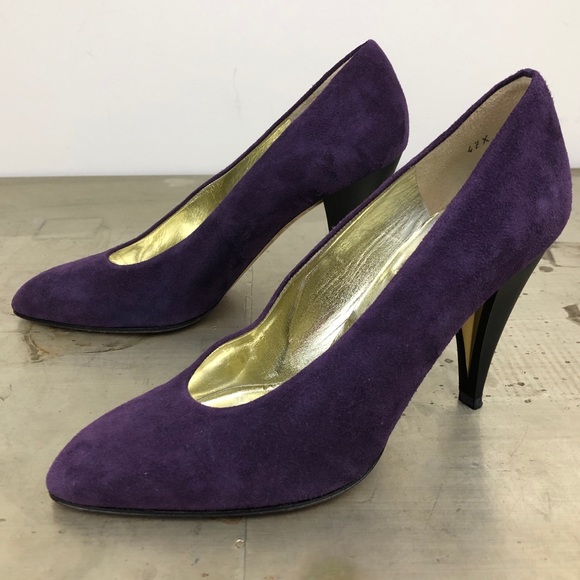 Charles Jourdan Shoes - Vintage Charles Jourdan Paris Suede Leather Almond Toe Pump Heels Made in France